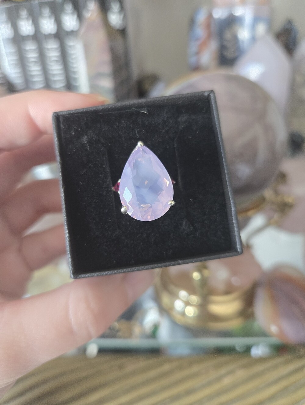 Sterling Silver Lavender Quartz Ring with Garnet accents 925